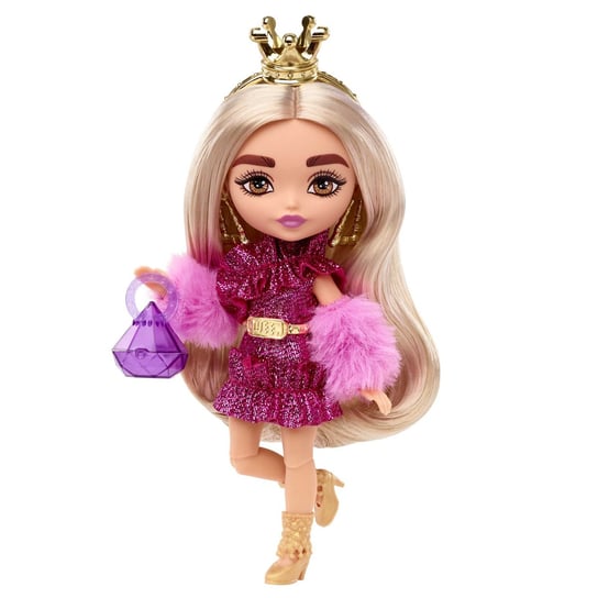 Barbie Extra Mała lalka 8 - Różowy stój/Blond włosy + korona Barbie