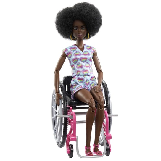 Barbie Fashionistas, lalka na wózku, w sukience różowe serca, Hjt14 Barbie