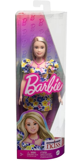 Barbie Fashionistas, lalka w niebiesko-żółte kwiaty, Hjt05 Barbie
