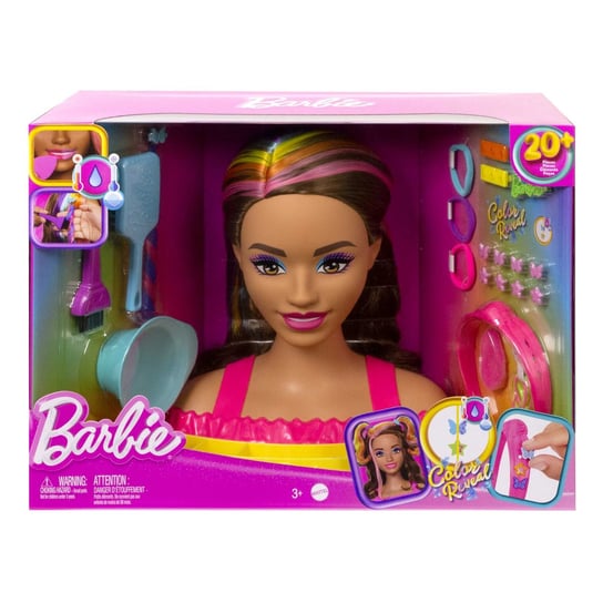 Barbie, Głowa Do Stylizacji, Neonowa Tęcza Z Brązowymi Włosami Barbie