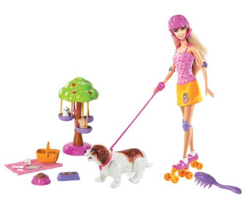 Barbie i zwierzaczki, lalka na rolkach z pieskami Barbie
