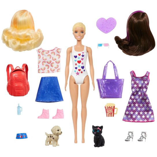 Barbie, lalka Color Reveal Kolorowa Maksiniespodzianka Spacer/Wieczór filmowy, GPD56 Barbie