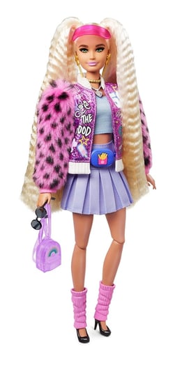 Barbie, lalka, Extra Moda, kurtka futerkowe rękawy/karbowane blond włosy Barbie