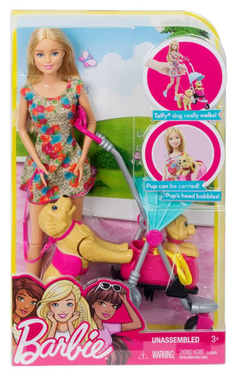 Barbie, lalka z akcesoriami Spacer z pieskami, zestaw, CNB21 Barbie