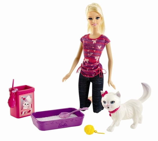 Barbie, lalka z kotkiem, zestaw, BDH76 Barbie