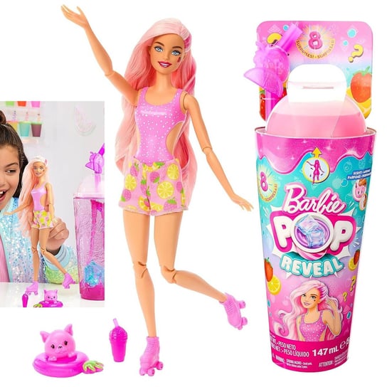 Barbie Pop Reveal Truskawkowa lemoniada, lalka seria owocowy sok Barbie