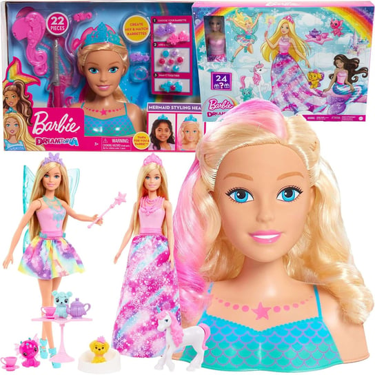 Barbie, Zestaw 2W1: Lalka Głowa do czesania i stylizacji Kalendarz adwentowy Just Play