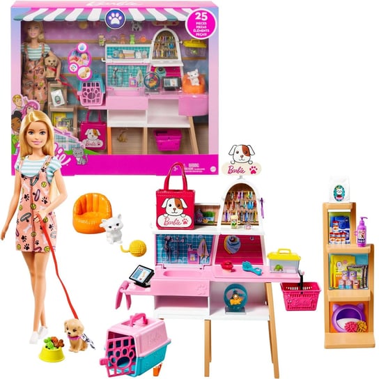 Barbie zestaw do pielęgnacji zwierząt lalka figurki + akcesoria 25 elementów Mattel