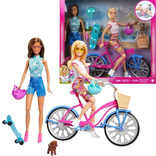 Barbie Zestaw Lalki Rower Plażowy niebieska Deskorolka + akcesoria Mattel