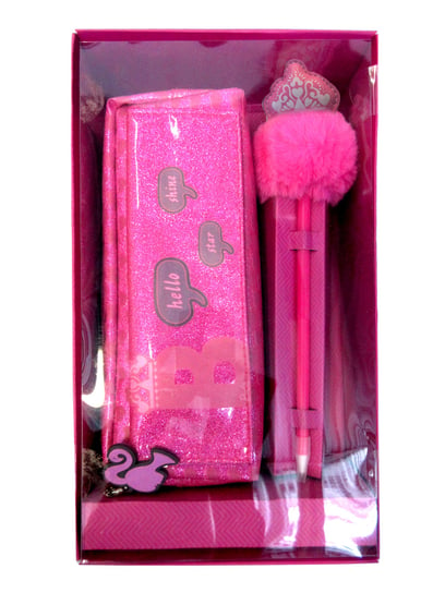 Barbie, Zestaw, Piórnik Brokatowy+Długopis Z Pomponem Barbie