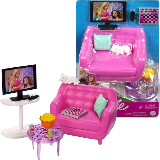 Barbie zestaw Wieczór filmowy z kanapą i kotkiem Mattel