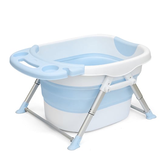 Bardzo duża, regulowana wanienka, składana, do kąpieli dla dzieci z poduszką w kolorze miętowym -błękitna HEDO