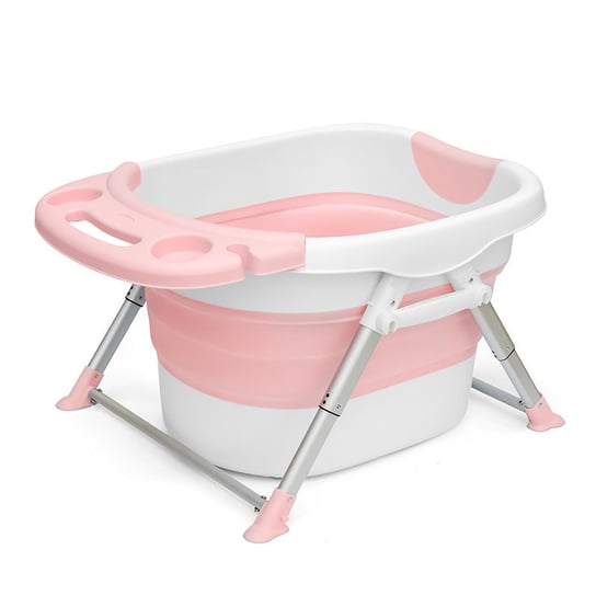 Bardzo duża, regulowana wanienka, składana, do kąpieli dla dzieci z poduszką w kolorze miętowym - Różowa HEDO