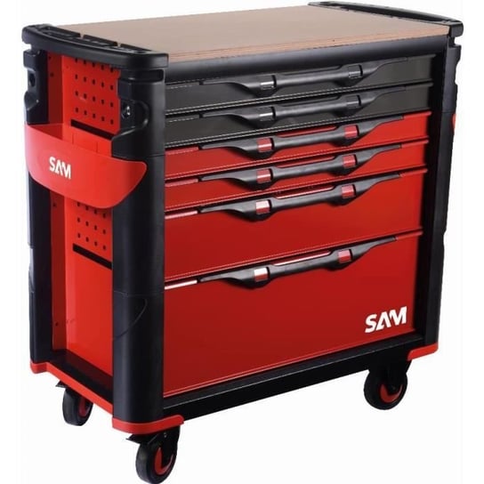 Bardzo duży wózek XL z 6 szufladami SAM OUTILLAGE czerwony drewniany blat - 416-BXL Inny producent (majster PL)