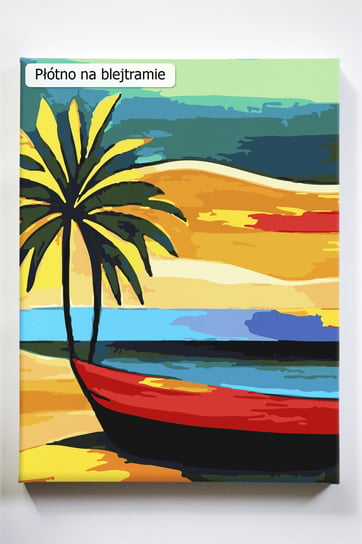 Barwy wakacji, morze, palmy, łódź, malowanie po numerach, blejtram Akrylowo