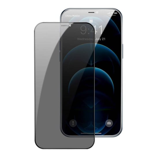 Baseus 2x szkło hartowane 0,3 mm Anti Spy z ramką na cały ekran iPhone 12 mini (SGAPIPH54N-KR01) (case friendly) Baseus
