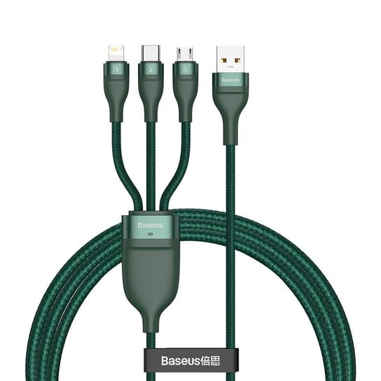 Baseus 3w1 kabel USB - Lightning / USB Typ C / micro USB (ładowanie 5 A / przesyłanie danych 480 Mbps) 1,2 m 40 W zielony (CA1T3-06) Baseus