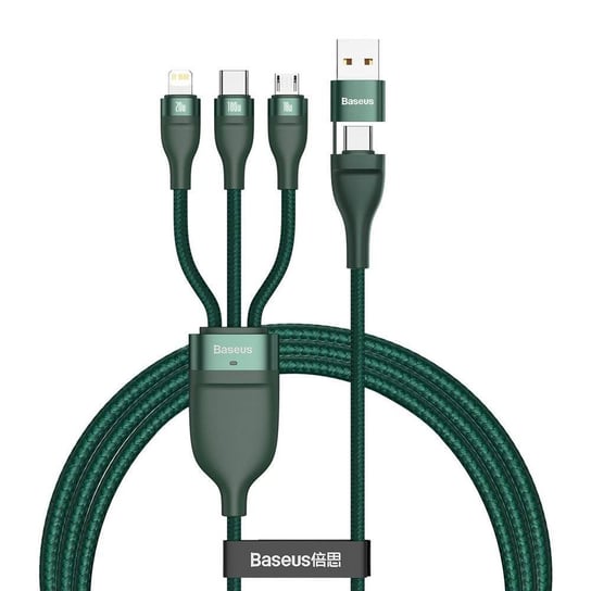 Baseus 3w1 kabel USB / USB Typ C - USB Typ C / Lightning / micro USB (5 A - 100 W / 20 W / 18 W) 1,2 m Power Delivery Quick Charge zielony (CA2T3-06) Baseus