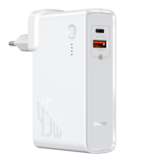 Baseus GaN power bank 10000 mAh ładowarka sieciowa PPS 45 W USB / USB Typ C Quick Charge 3.0 Power Delivery (azotek galu) + kabel USB Typ C 1 m biały (PPNLD-C02) - Biały \ USB Typ A (żeński) || USB T Baseus