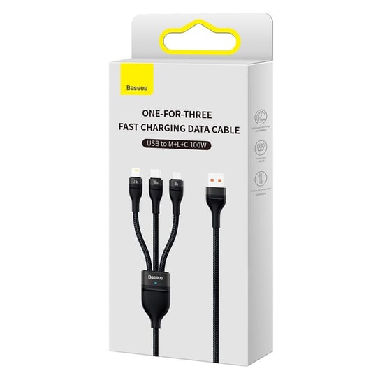 Baseus, Kabel 3w1 Flash II USB - Lightning + USB-C + microUSB 1,2 m 3,5A, czarny Baseus