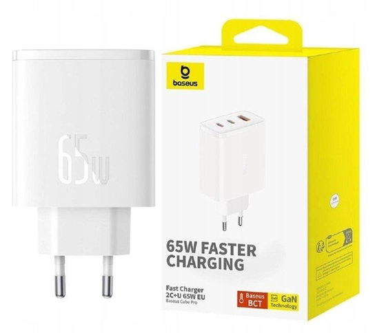 BASEUS Ładowarka 3x USB Szybka Mocna PD 65W 2x USB-C + USB-A Quick Charge Baseus