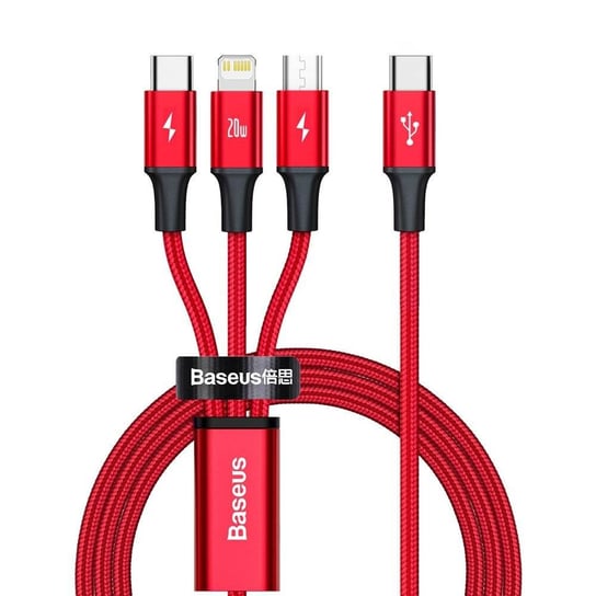 Baseus Rapid 3w1 kabel USB Typ C - USB Typ C / Lightning / micro USB 20 W 1,5 m czerwony (CAMLT-SC09) Baseus