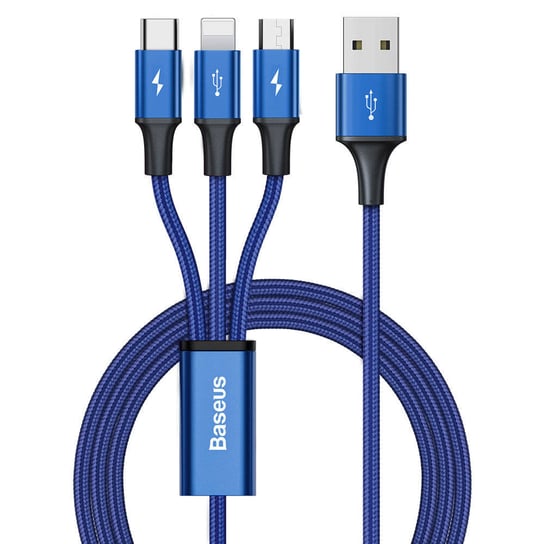 Baseus Rapid 3w1 kabel USB - USB Typ C / Lightning / micro USB do ładowania i przesyłania danych (wszystkie wtyczki) 1,2m niebieski (CAJS000003) Baseus