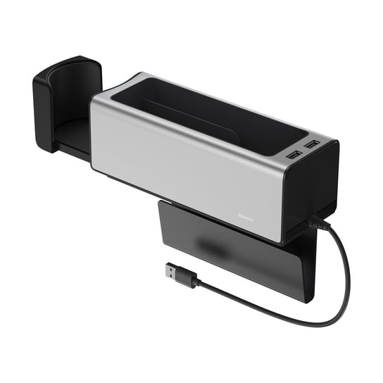 Baseus samochodowy organizer uchwyt na kubek HUB 2x USB do ładowania srebrny (CRCWH-A0S) - Srebrny Baseus