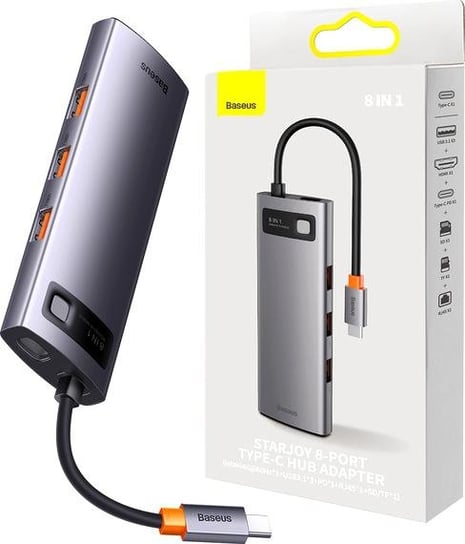 Baseus StarJoy 8-Port Adapter HUB USB-C - HDMI/ 3*USB3.1/ RJ45/ SD/TF / PD 100W Baseus