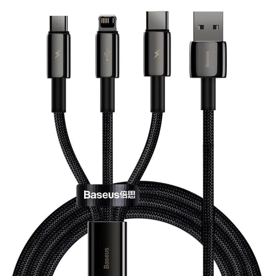 Baseus Tungsten 3w1 kabel USB - USB Typ C / Lightning / micro USB 3,5 A 1,5 m czarny (CAMLTWJ-01) Baseus