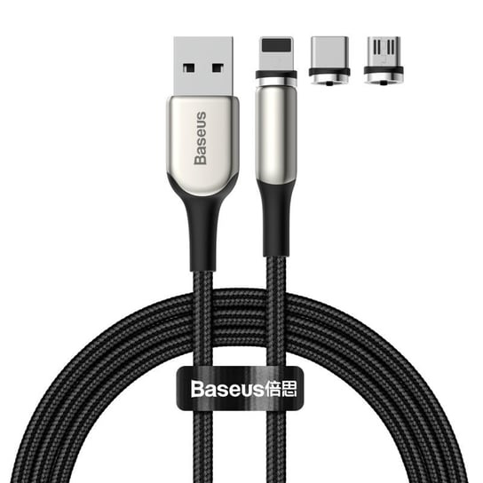 Baseus Zinc magnetyczny kabel USB + zestaw końcówek Lightning / USB Typ C / micro USB 2A 2m czarny (TZCAXC-G01) - Czarny \ Lightning (męski) || Micro USB Typ B (męski) || USB Typ A (męski) || USB Typ Baseus