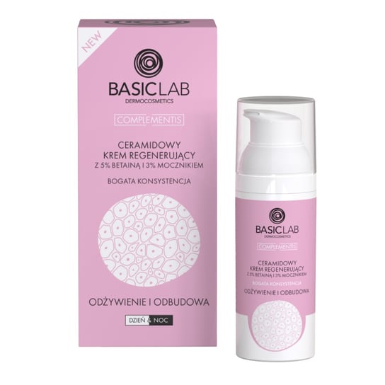 BasicLab, Ceramidowy krem regenerujący z 5% Betainą i 3% mocznikiem, bogata konsystencja | Pojemność: 50 ml BasicLab
