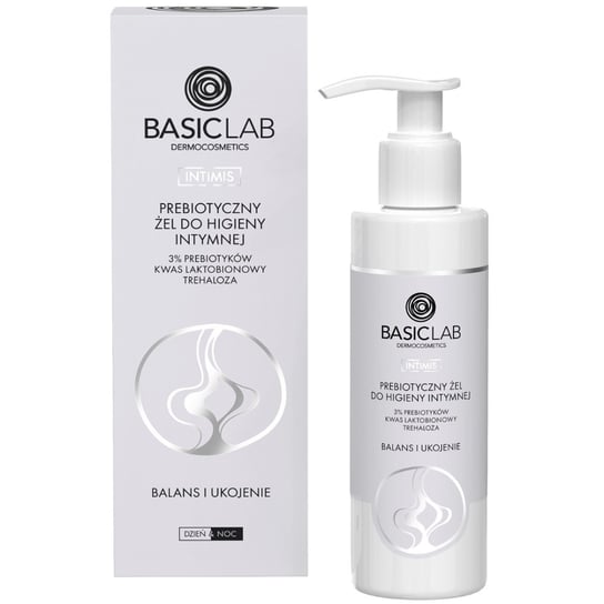 BasicLab Intimis, Prebiotyczny żel do higieny intymnej z 3% prebiotyków kwasem laktobionowym i trehalozą Balans i Ukojenie, 200ml BasicLab