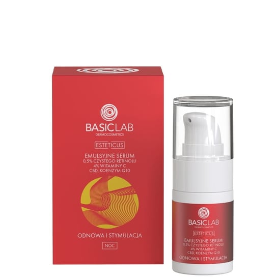 BasicLab, Korygujące serum przeciwzmarszczkowe na noc, Emulsyjne serum z retinolem | Pojemność: 15 ml BasicLab