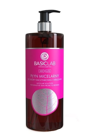 BasicLab, Płyn micelarny do skóry naczynkowej i wrażliwej, Usuwa wodoodporny makijaż | Pojemność: 500 ml BasicLab
