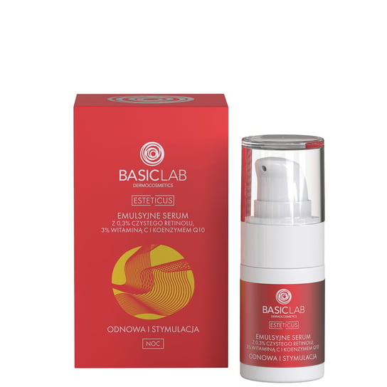 BasicLab, Przeciwzmarszczkowe serum korygujące na noc z witaminą C, retinolem i koenzymem Q10 | Pojemność: 15 ml BasicLab