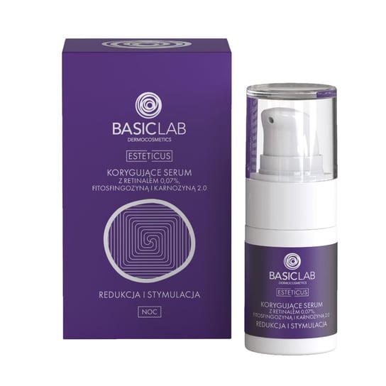 BasicLab, Przeciwzmarszczkowe serum na noc, Odmładzające serum z retinalem | Pojemność: 15 ml BasicLab