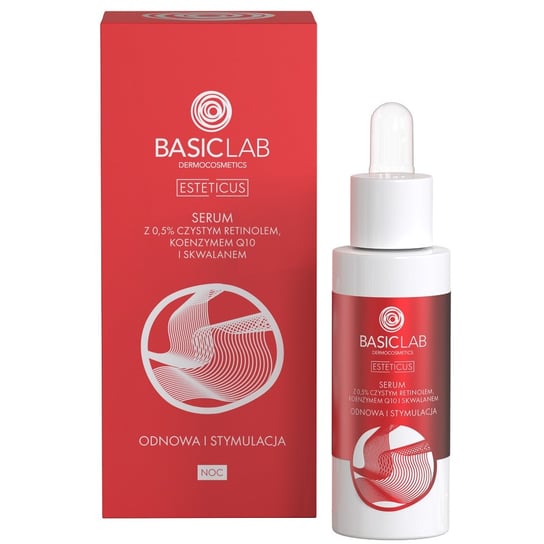 BasicLab Serum do twarzy na noc, Przeciwstarzeniowe serum z retinolem | Pojemność: 30 ml BasicLab