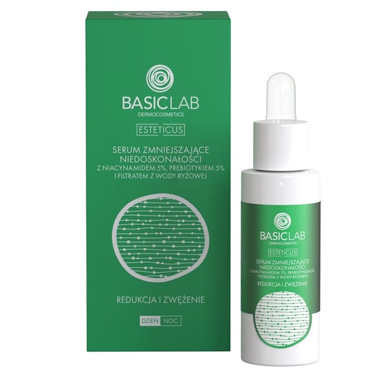 BasicLab, Serum zmniejszające niedoskonałości z niacynamidem 5%, Redukcja i Zwężenie | Pojemność: 30 ml BasicLab