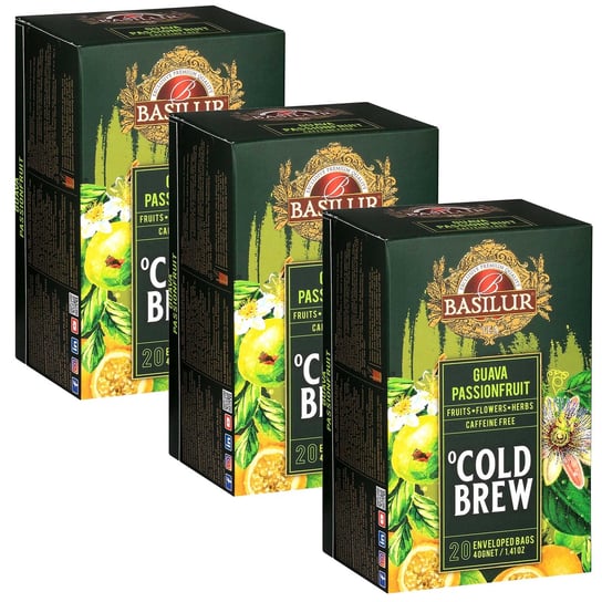 BASILUR Cold Brew - Owocowa herbata bezkofeinowa z aromatem marakui i cytrusów, herbata na zimno w saszetkach 20 x 2 g x3 Basilur