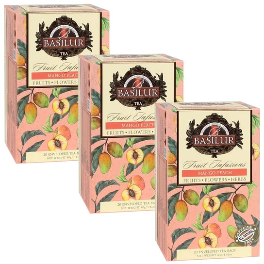 BASILUR Fruit Infusions - Owocowa herbata bezkofeinowa z naturalnym aromatem brzoskwini, mango i cytrusów, w saszetkach 20 x 2 g x3 Basilur