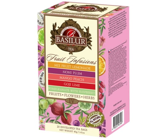 Basilur FRUIT INFUSIONS VOL. IV zestaw bezkofeinowych herbat 5 smaków OWOCOWE w kopertach - 20 x 2g Basilur