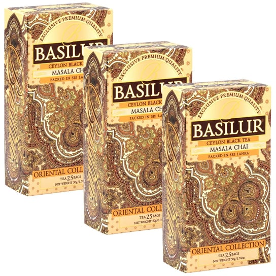 BASILUR Masala Chai- Czarna herbata cejlońska z dodatkiem naturalnych przypraw orientalnych, 25x2g x3 Basilur