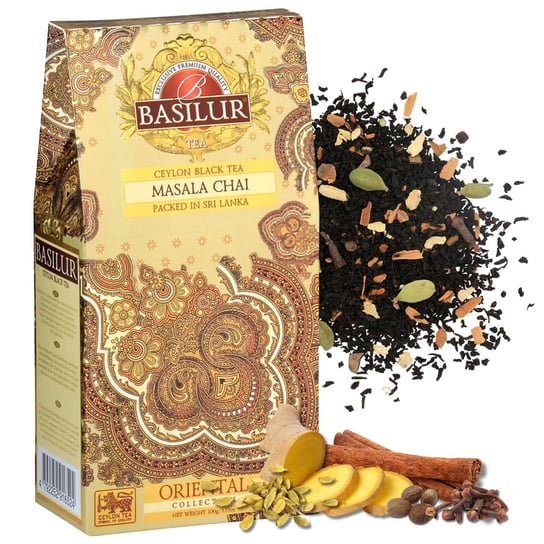BASILUR Masala Chai - Czarna liściasta herbata cejlońska z naturalnym aromatem przypraw, 100 g x1 Basilur