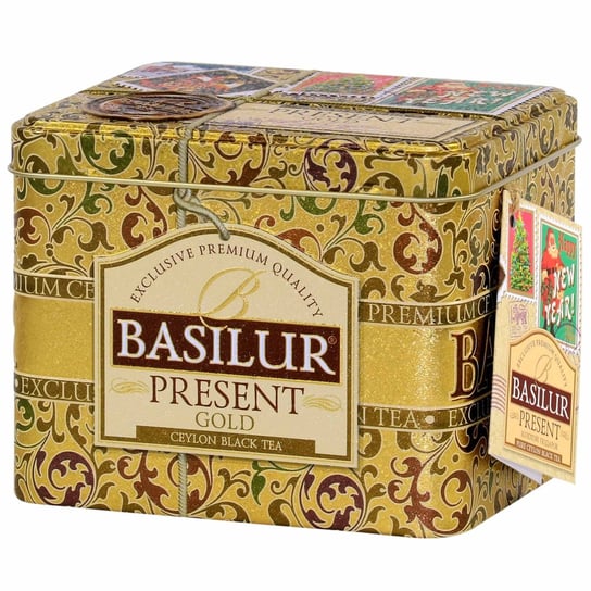 BASILUR Present Gold- czarna herbata liściasta w ozdobnej puszce, świąteczna herbata 100g x1 Basilur