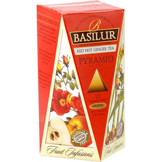 Basilur RED HOT GINGER herbata owocowa IMBIR RÓŻA PAPAJA napar bez kofeiny piramidki - 15 x 2 g Basilur