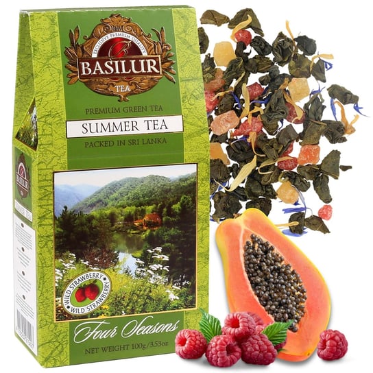 BASILUR Summer Tea Zielona herbata liściasta z dodatkiem owoców i aromatem poziomki 100 g x1 Basilur