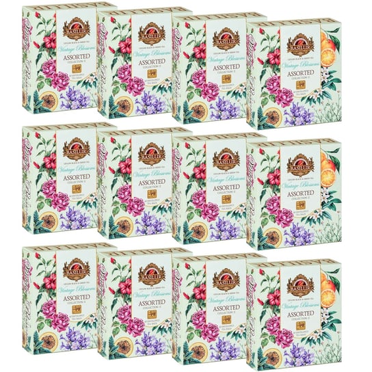 BASILUR Vintage Blossoms Assorted - Mieszanka herbat cejlońskich w saszetkach 40x2g x12 Basilur