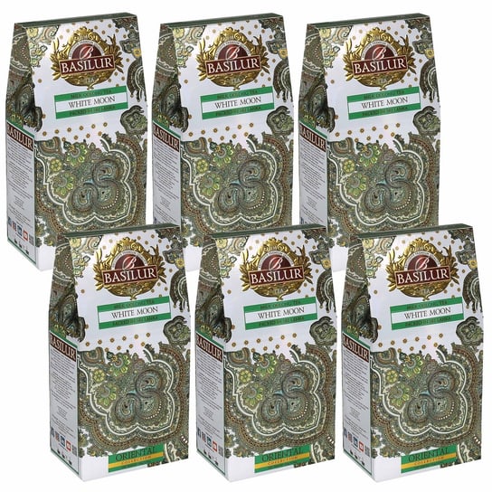 BASILUR White Moon Zielona herbata cejlońska liściasta z dodatkiem mlecznego aromatu, 100 g x6 Basilur