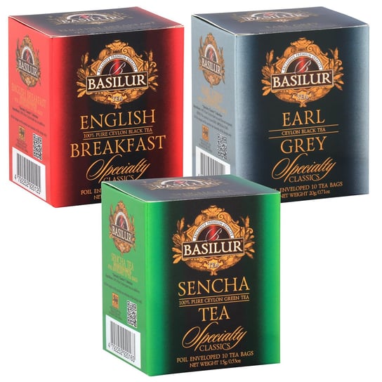 BASILUR Zestaw herbat klasycznych w saszetkach- earl grey, sencha, english breakfast, 3x10 saszetek Uniwersalny Basilur